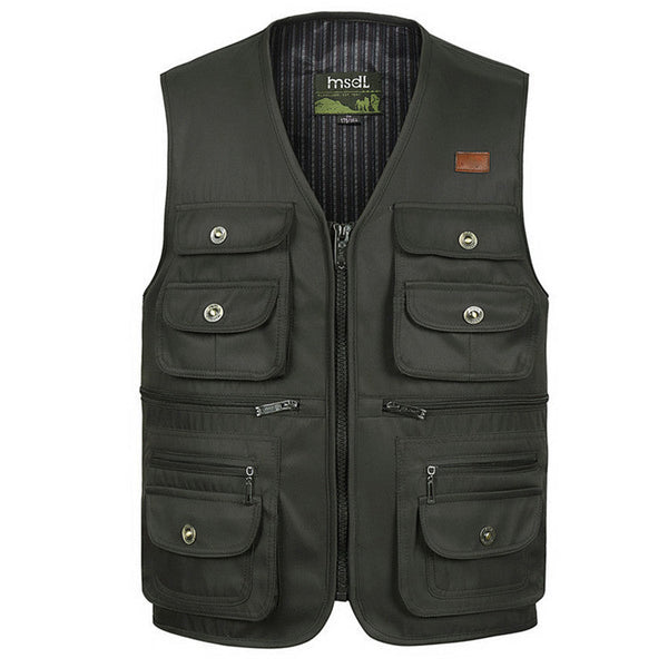AKARMY Outdoor Solid Color V-neck Pocket Zipper Men's Vest