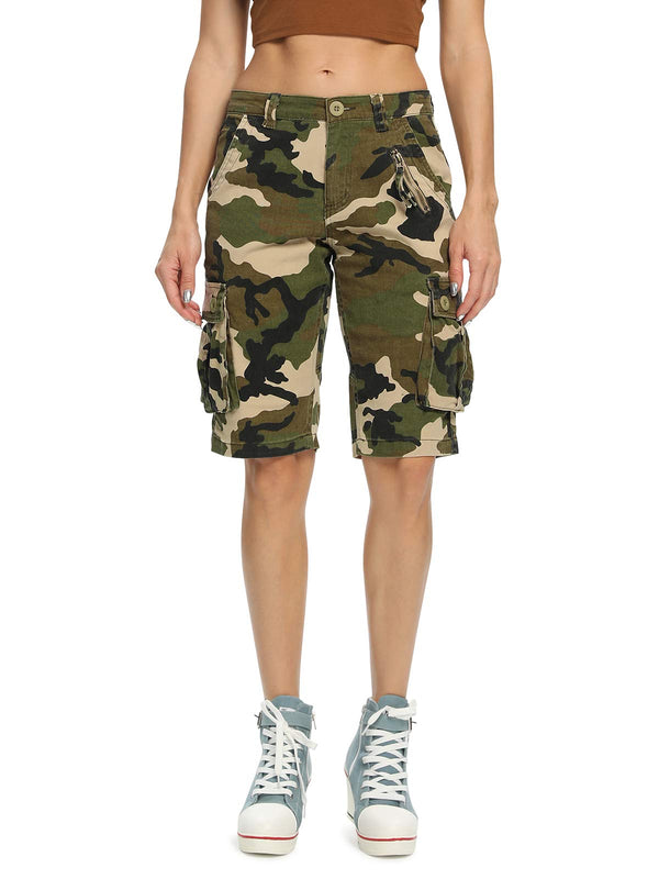 AKARMY Women's Casual Cargo Camo Shorts Military Style 6 Pockets Work Outdoor Summer Shorts