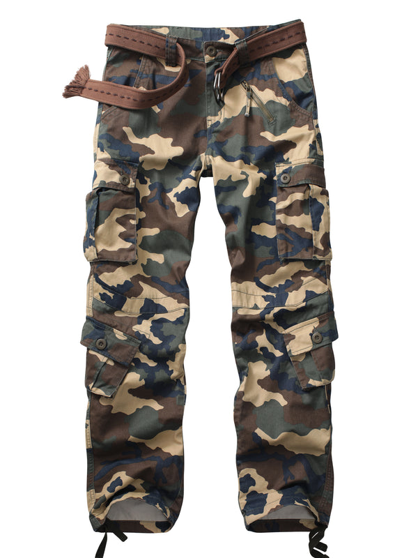 AKARMY Men's Casual Cargo Pants Military Army Camo Pants Combat Work Pants with 8 Pockets(No Belt)