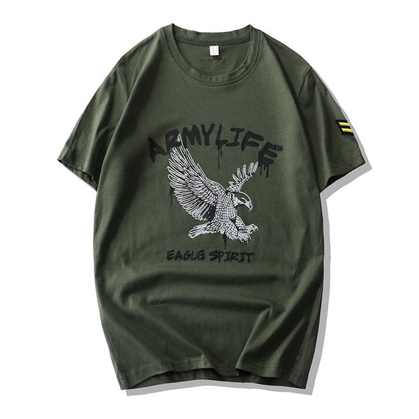 AKARMY Eagle Printing Solid Color Loose Men's Cargo T-shirt