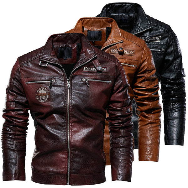 AKARMY Fashion Modern Motorcycle Men's Leather Jacket