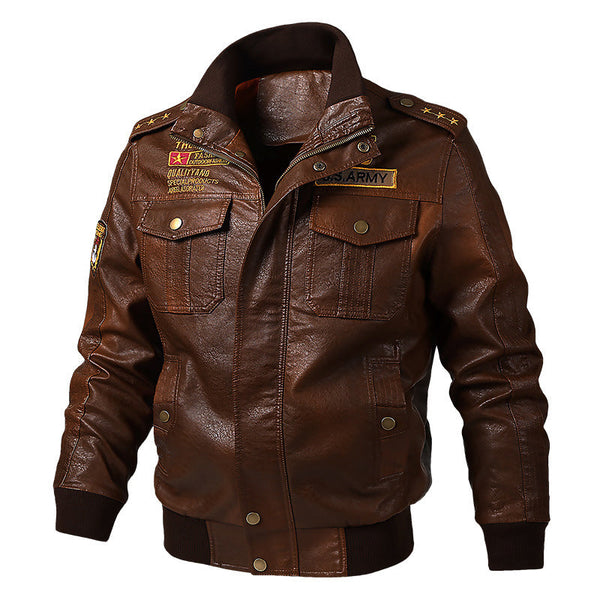 AKARMY Locomotive Punk PU Split Joint Lapel Men Bomber Jacket
