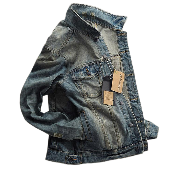 AKARMY Fashion Retro Old Denim Men's Jacket