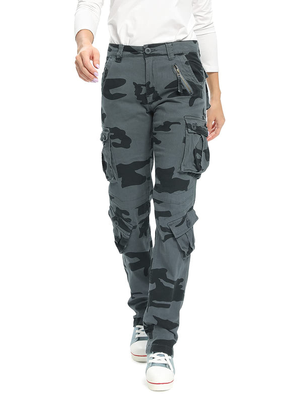 AKARMY Womens Cargo Pants with Pockets Outdoor Casual Ripstop Camo Military Combat Construction Work Pants(No Belt)