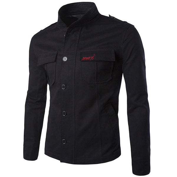 AKARMY British Style Solid Color Embroidery Standing Collar Men's Cargo Jacket