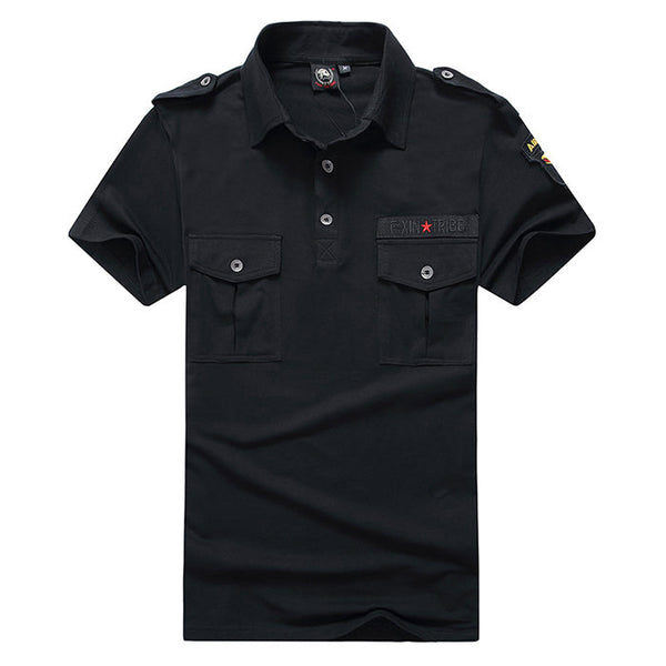 AKARMY Military Cotton Slip Lapel Short Sleeve Men's T-shirt