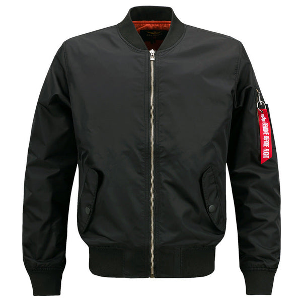 AKARMY Solid Color Stand Collar Slim Men's Flight Jacket