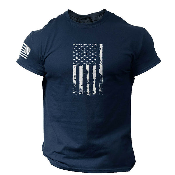 AKARMY American Flag Print Distressed Men's Short Sleeve T-shirts