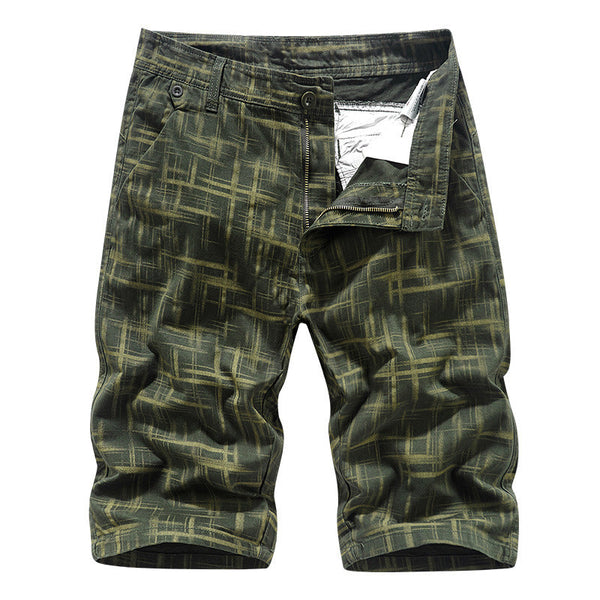 AKARMY Men's Casual Five-point Pants Straight Wash Plaid Cotton Shorts