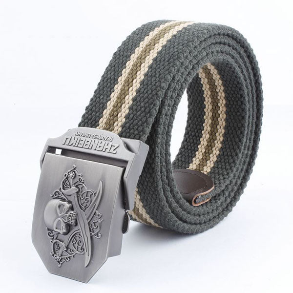 AKARMY Double-knife Skull Stripe Canvas Belt