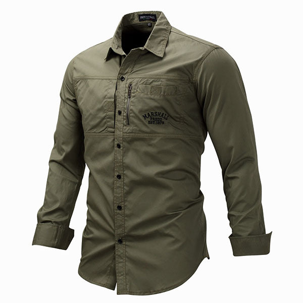 AKARMY Military Style Lapel Zipper Design Long Sleeve Men's Shirt