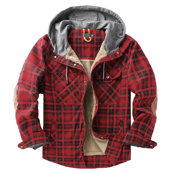 AKARMY Thicken Plaid Shirt with Fleece Hooded Outdoor Plaid Jackets