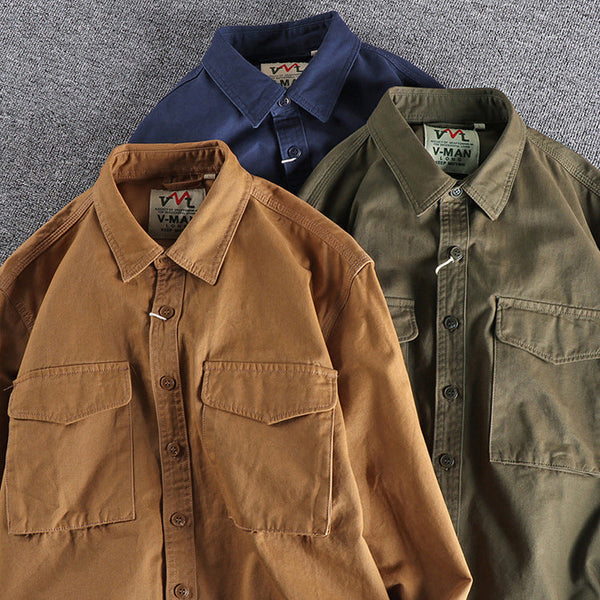 AKARMY Demin Cotton Cargo Shirts Big Pockets Workwear 4 Colors