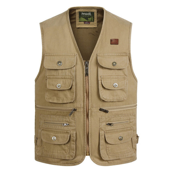 AKARMY Cotton Zipper Multi-pocket Men's Functional Vest