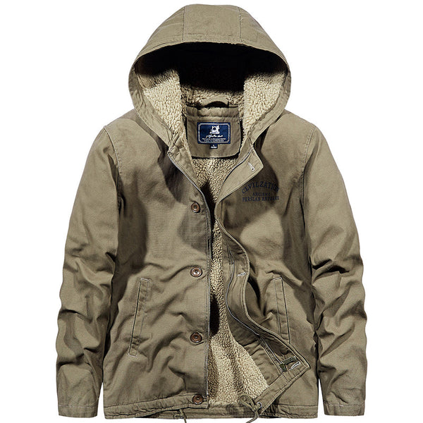 AKARMY Men's Outdoor Loose Warm Hooded Jacket