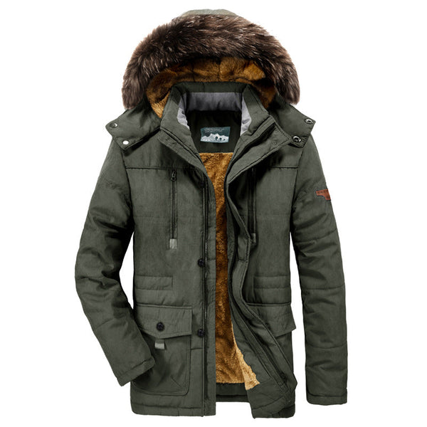 AKARMY Men's Plus Velvet Thick Cotton Long Jacket