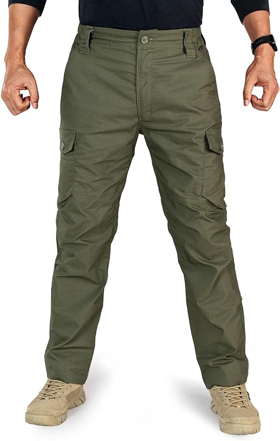 AKARMY Men's Flex Tactical Cargo Pants Lightweight Water Resistant Ripstop Stretch Casual Trousers Everyday Basic Pants