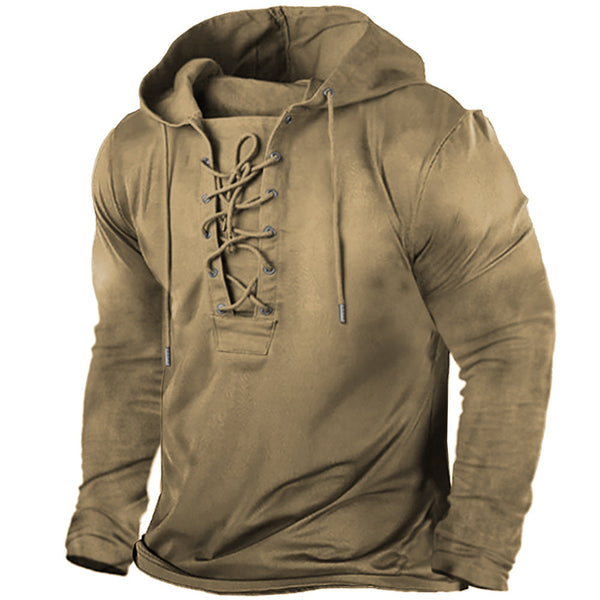 AKARMY Casual Hooded Vintage Lace-Up Men's T-Shirt