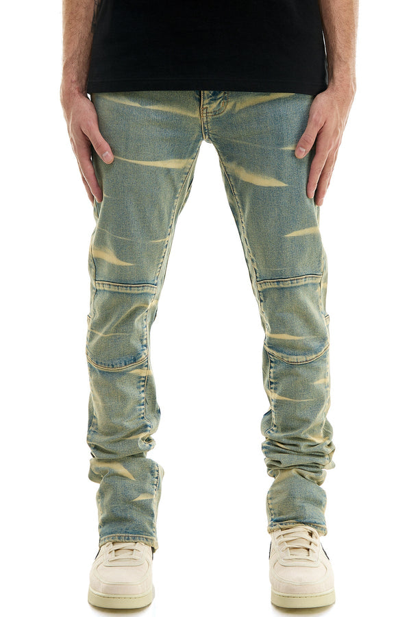 AKARMY Men's stacked jeans zippers flared pants