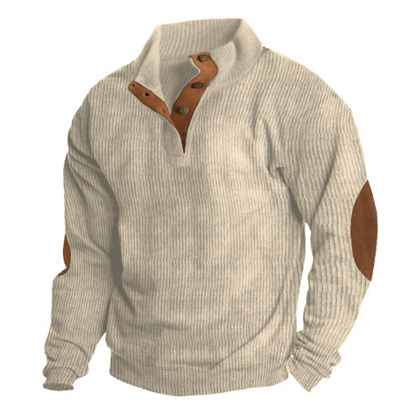 AKARMY Corduroy Men Casual Long Sleeve Stand Collar Sweatshirts