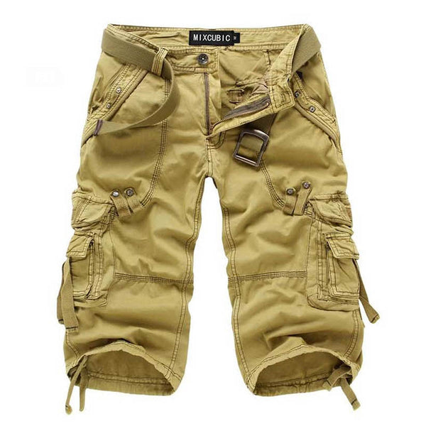 AKARMY Calf-length Solid Color Multi-pocket Men Shorts
