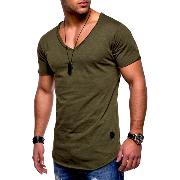 AKARMY Cotton Solid Color V-Neck Breathable Men's T-shirt