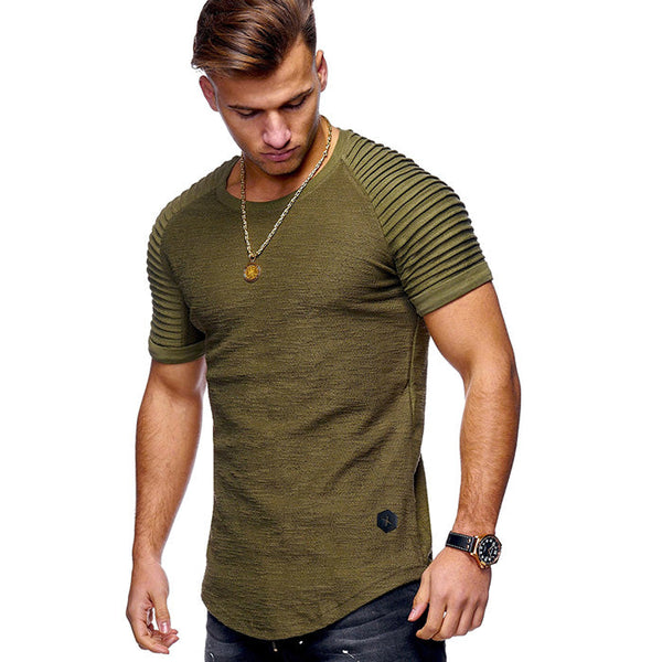 AKARMY Solid Color Stripe Slim Fitness Men's T-shirt