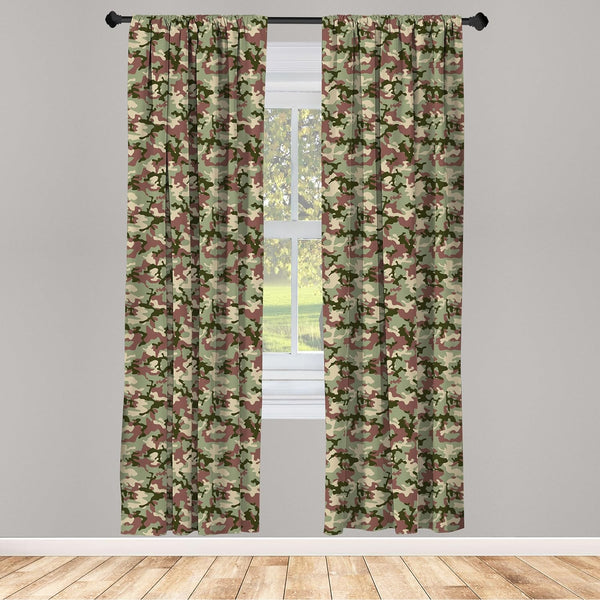 AKARMY Camo 2 Panel Curtain Set, Illustrated Green Camouflage in Forest Colors Hunter Theme, Lightweight Window Treatment Living Room Bedroom Decor