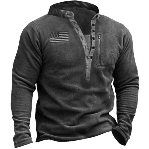AKARMY Men's Outdoor Fleece Warm Henry Collar Printed Sweatshirt