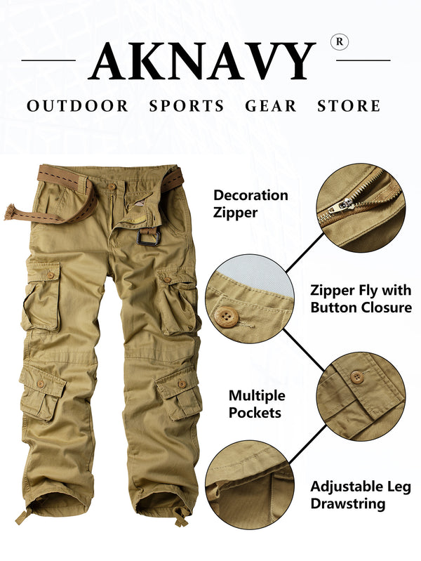 Men's Camo Cargo Pants Tactical Casual Work Outdoor Ripstop Wild Multi-Pocket Army Military Pants(No Belt)