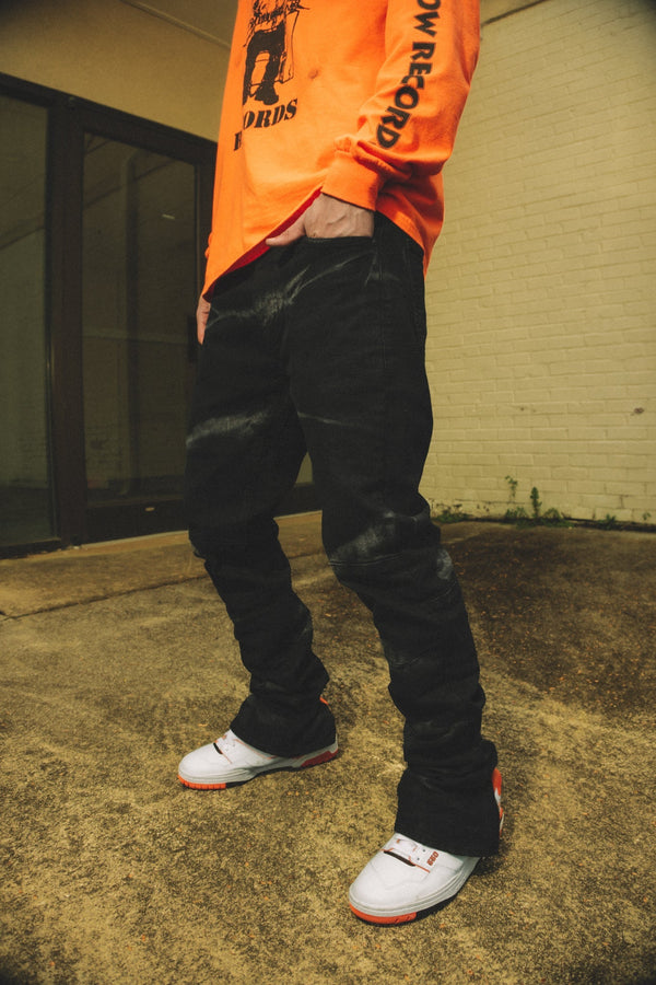 AKARMY Black Men Stacked Flare Jeans