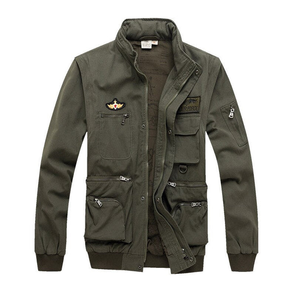AKARMY Green Men's Removable Sleeves Stand Collar Workwear Jacket