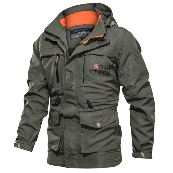 AKARMY Waterproof Breathable Long Hooded Stand Collar Men's Jacket