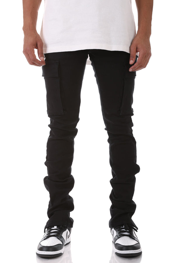 AKARMY Black Stacked Men Jeans big Pocket Flare Style