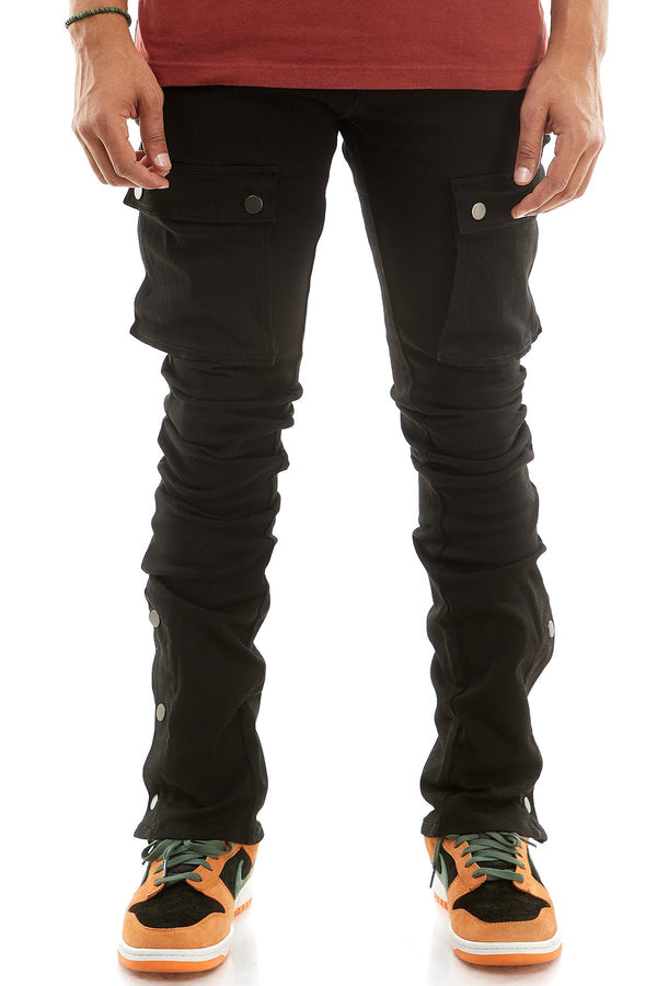 AKARMY Black Stacked Snap Jeans Big Pocket Cargo Pants