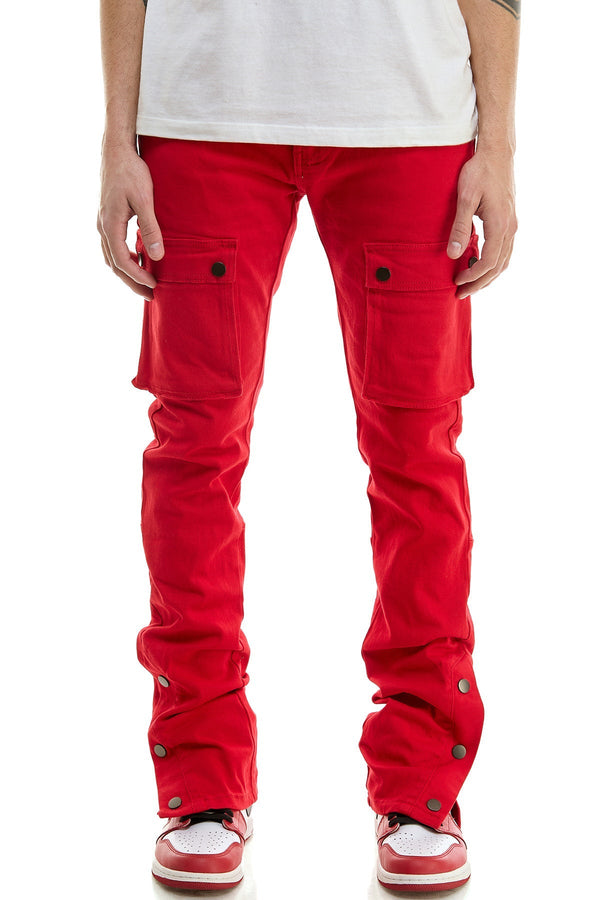 AKARMY Red Skinny Pants Men Stacked Jeans in Stretch Twill