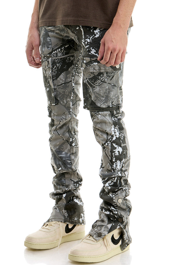 AKARMY Grey Camo Skinny Flare Jeans for Men