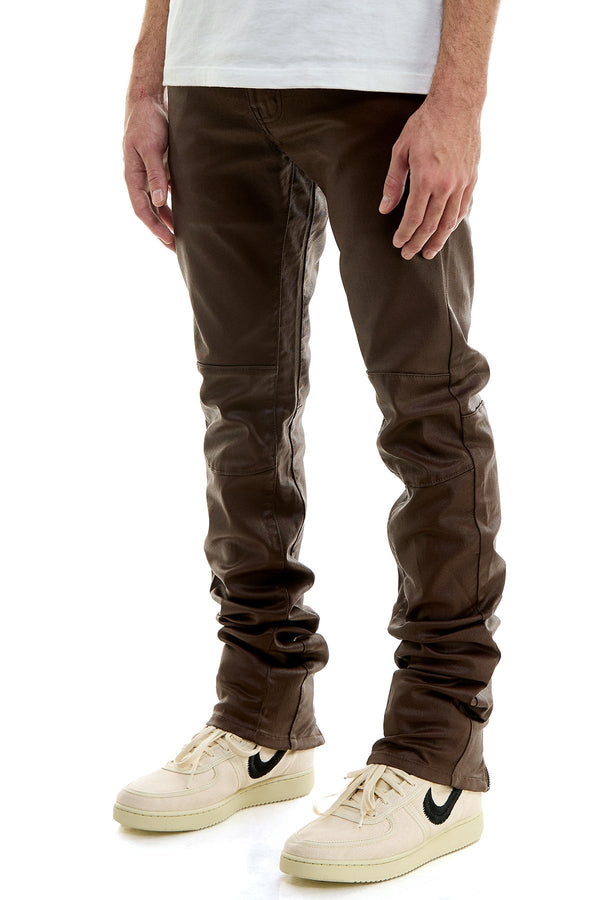 AKARMY Cotton Skinny Stacked Pants in Brown