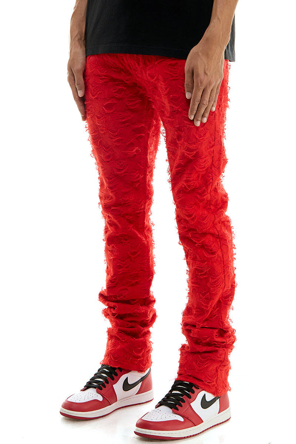 AKARMY cotton red stacked jeans mens