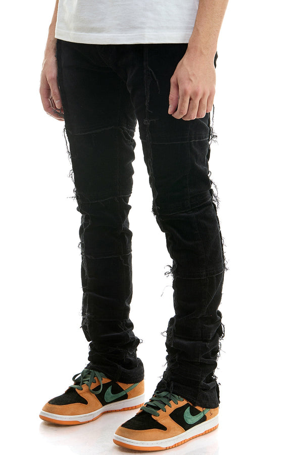 AKARMY Corduroy Stacked men Jeans with Raw Finishing in Black