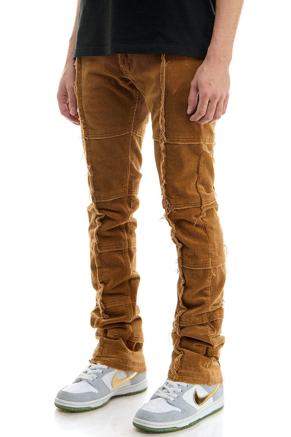 AKARMY Khaki Corduroy Stacked Pants for Men