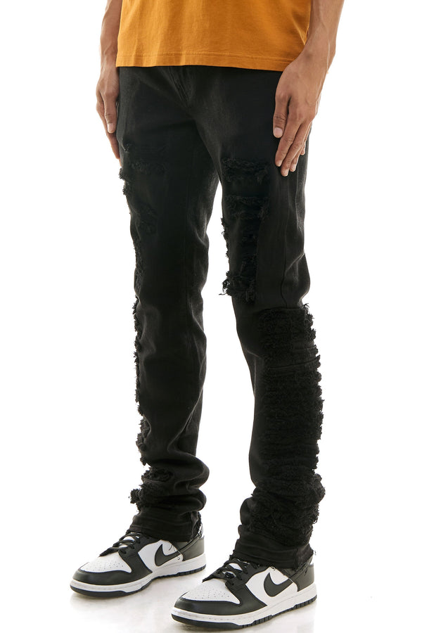 AKARMY Black Men's Skinny Stacked Pants in Stretch Twill