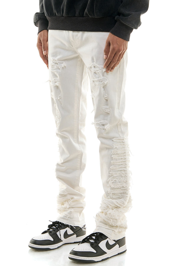 AKARMY White Men Stacked Pants in Stretch Twill