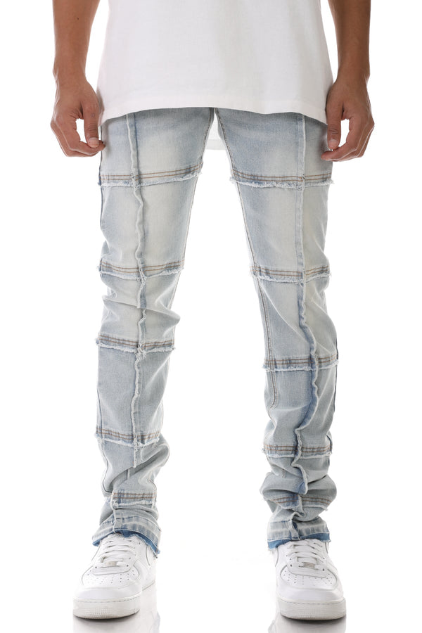 AKARMY White Pocket Stacked Pants in a Stretch Denim