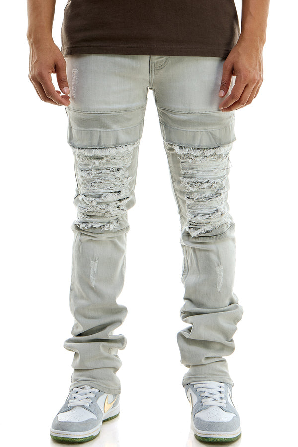AKARMY Pocket White Men's Skinny Stacked Jeans