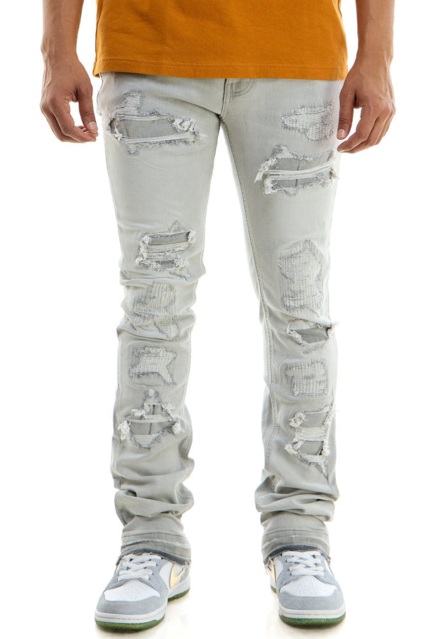 AKARMY White  Skinny Men's Stacked Jeans