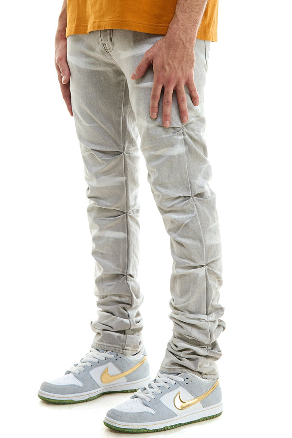 AKARMY Stretch Denim stacked mens jeans in white