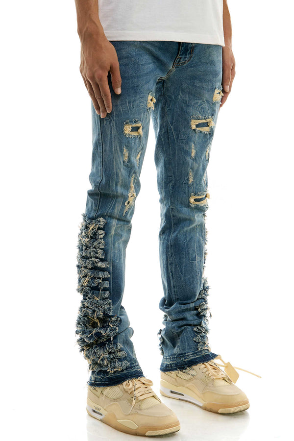 AKARMY Skinny Men's Stacked Jeans in Stretch Washed Denim