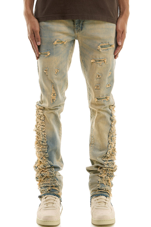 AKARMY Skinny Stacked Jeans in Stretch Washed Tinted Denim for Men
