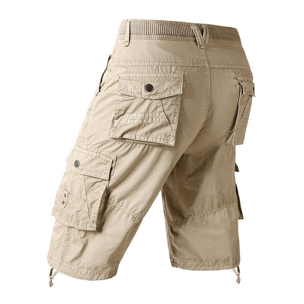 AKARMY Casual Straight Leg Solid Color Multi-pocket Men's Shorts